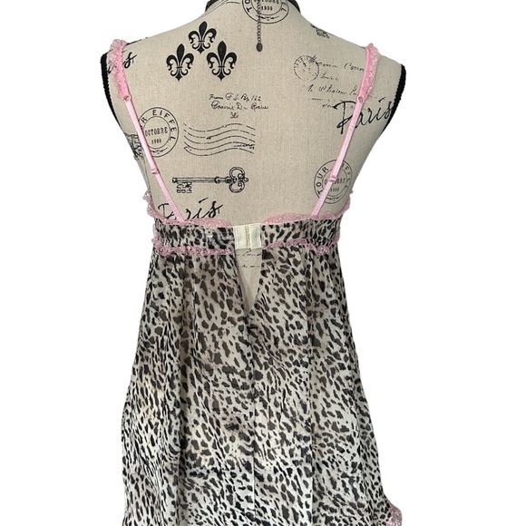 Y2K or Gyaru La Senza Cheetah Print and Pink Lace Trim Mesh Slip Mini Dress - Picture 3 of 8